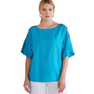 Soft Surroundings Blue Danube Andrea Linen Blend Pullover Medium